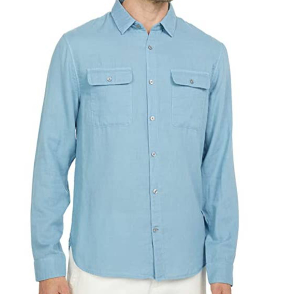 Vince NWT Men's Double Face Garment Dye Long Sleeve Hockney Blue Size XL Soft